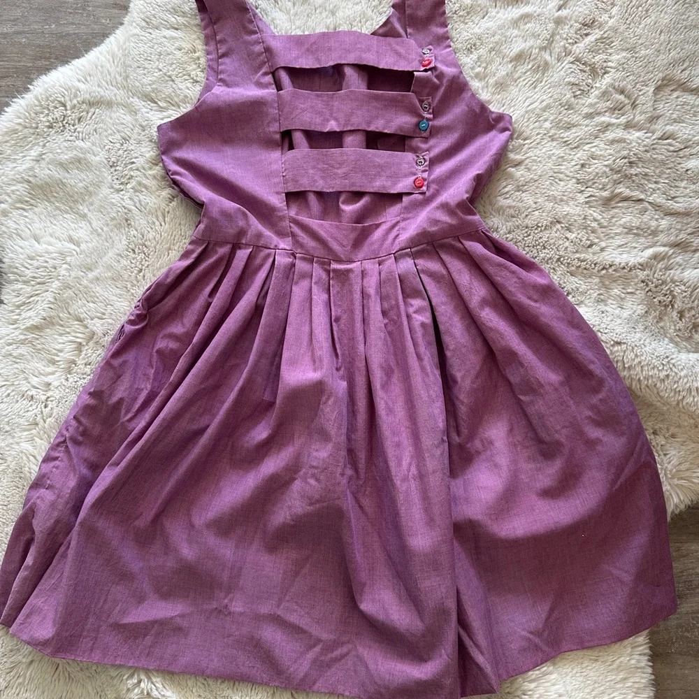 Unique Flour Sack Asymmetrical Purple Dress with Button Details - Picture 1 of 10